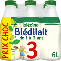 BLEDINA BLEDILAIT Croissance 3 Nature Prix Choc 6x1l De 12 Mois à 3 Ans