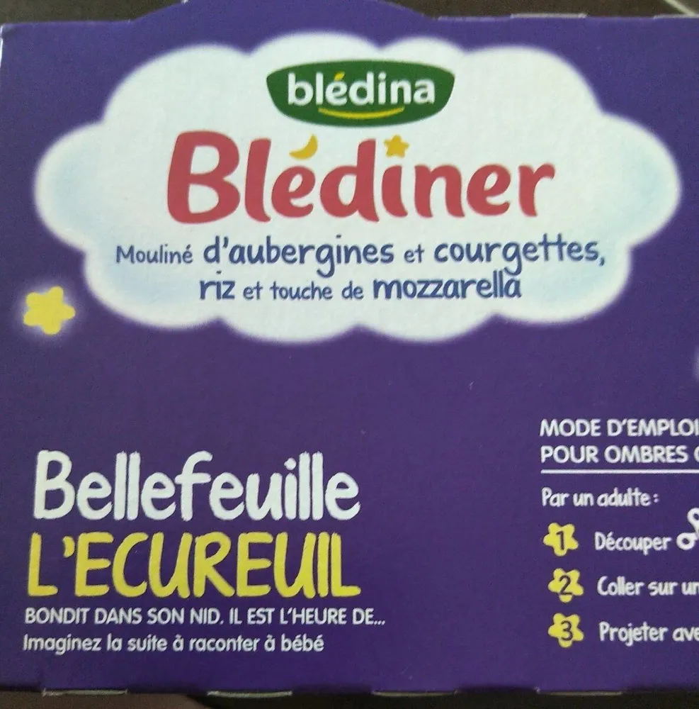 BLEDINA BLEDINER Mouliné d'Aubergines et Courgettes, Riz et Touche de Mozzarella 2x200g Dès 12 Mois