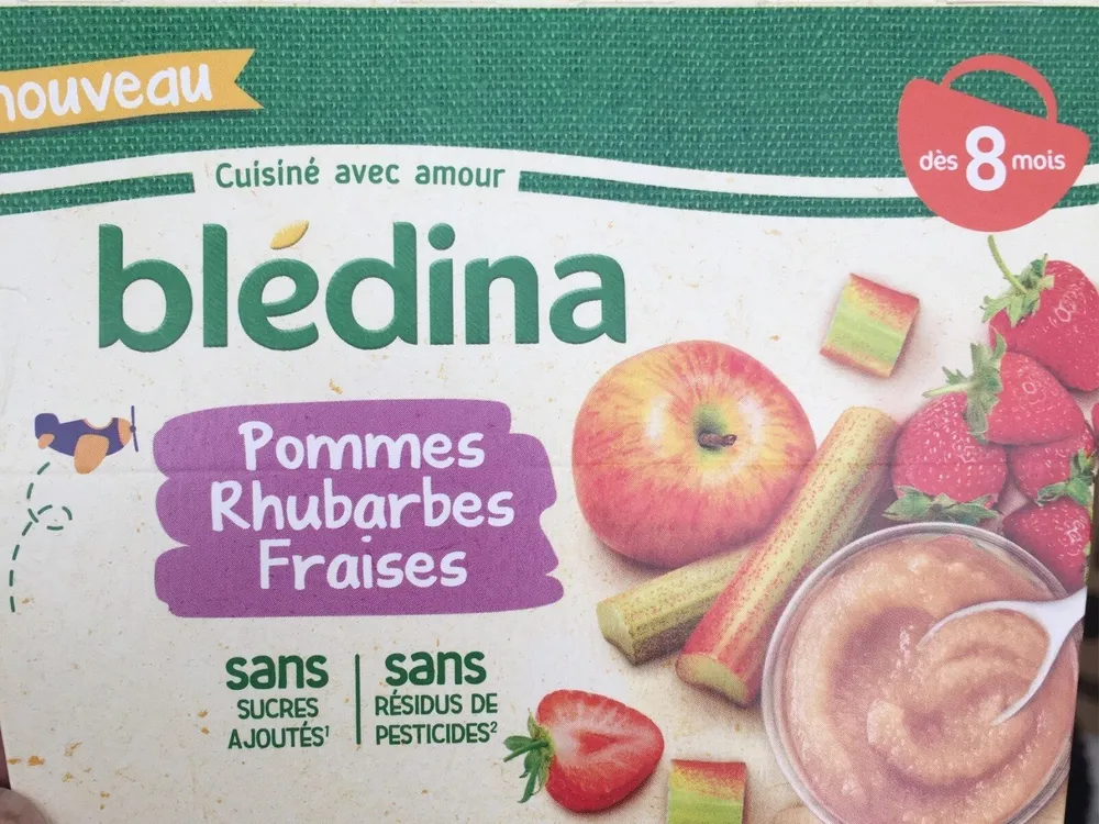 BLEDINA COUPELLES FRUITS Pommes Rhubarbes Fraises 4x100g Dès 8 Mois