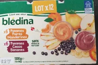 BLEDINA COUPELLES FRUITS Pommes Poires Mandarines / Pommes Cassis Bananes 12x100g Dès 8 Mois