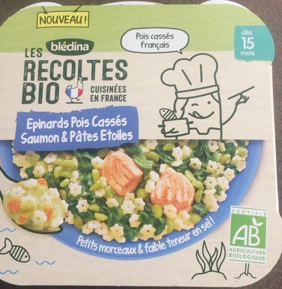 Les recoltes Bio Épinard Pois cassés saumon et pâtes étoiles