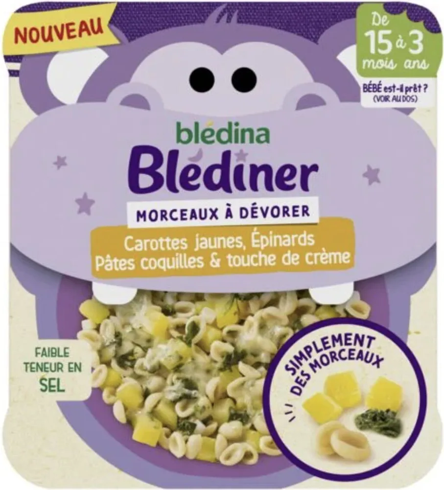 Carotte jaunes epinards pates coquille touche de creme