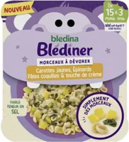 Carotte jaunes epinards pates coquille touche de creme
