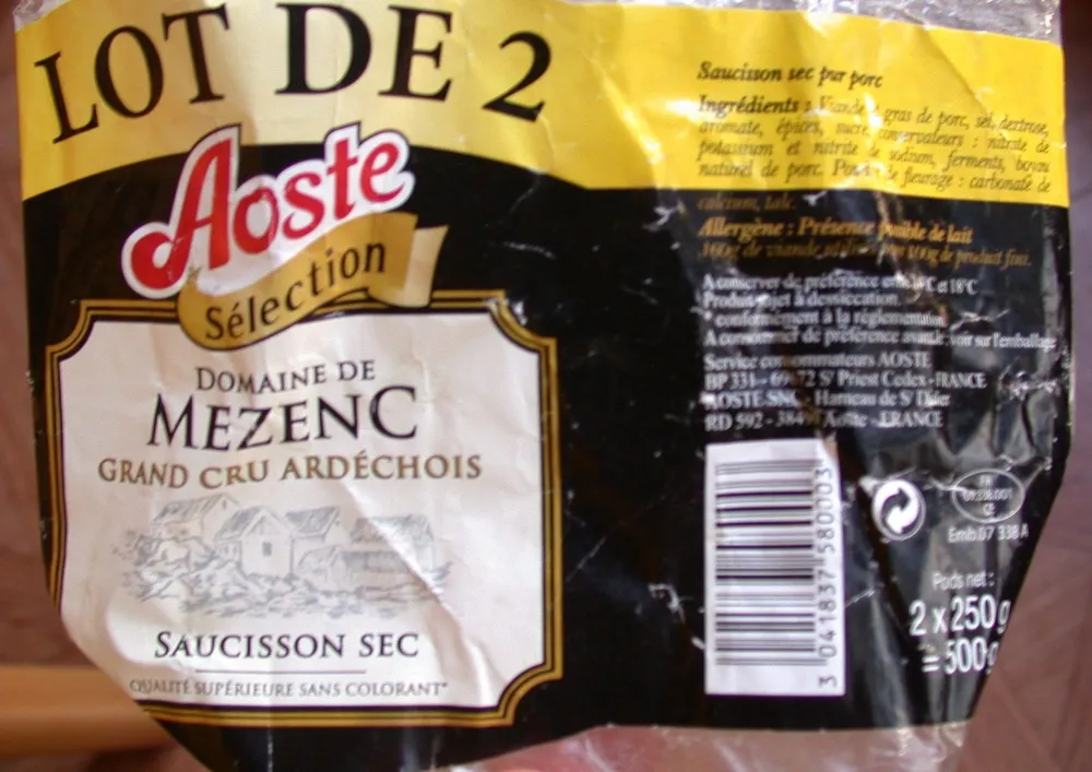 LOT de 2 saucissons secs Aoste Grand cru Ardéchois