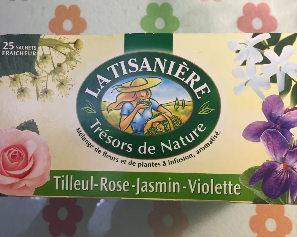 Infusions Tilleul Rose Jasmin Violette, 25 Sachets, Marque La Tisanière