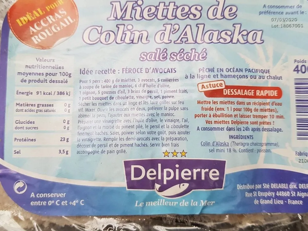 Miettes de colin d'Alaska