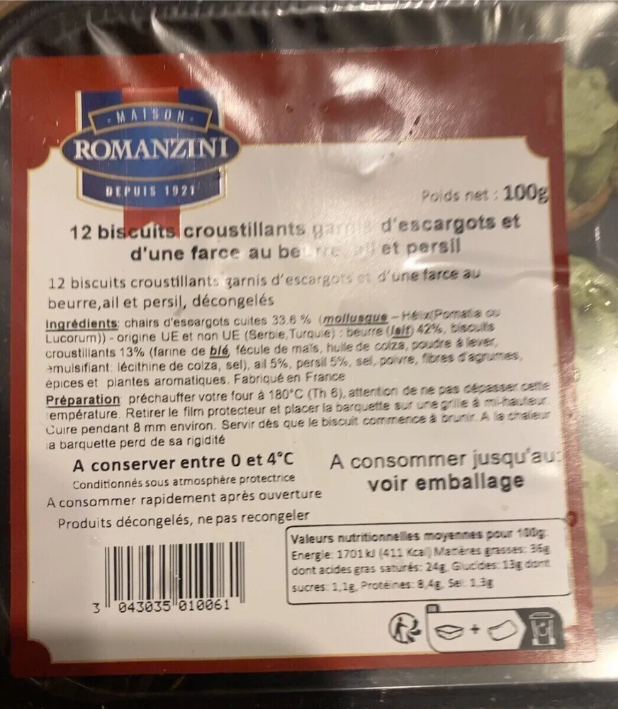 Biscuit croustillant garnis d’escargots