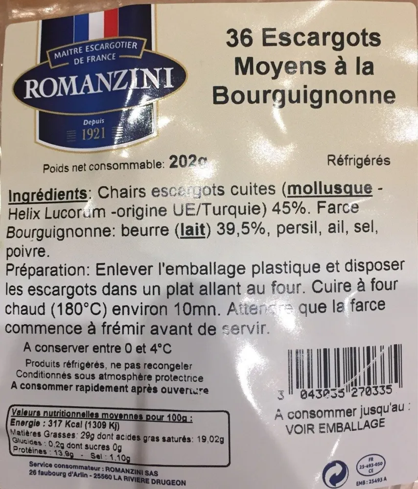 Escargots moyens a la bourguignonne