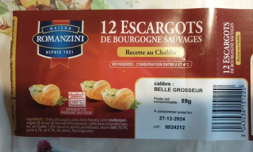 12 ESCARGOTS DE BOURGOGNE SAUVAGES