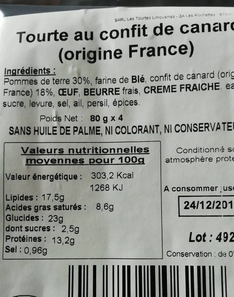 Tourte au confit de canard