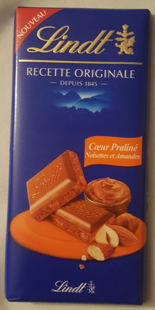 Tablette chocolat coeur praliné noisettes amandes