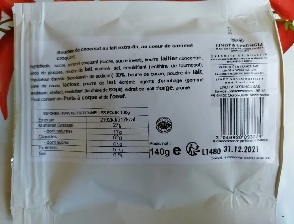 Bouchée de chocolat au lait au coeur de caramel