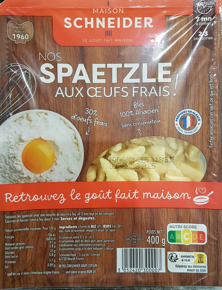 Spaetzle aux Œufs Frais prêt à poêler