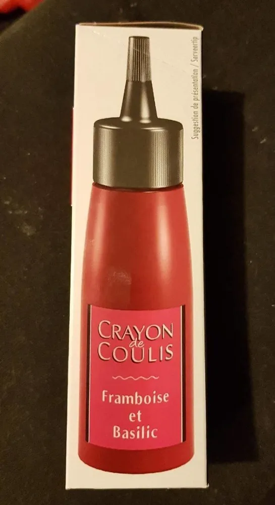 Crayon de coulis sauce framboise basilic