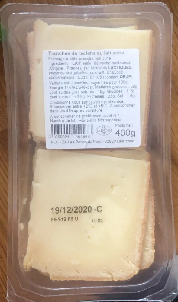 Tranches de raclette au lait entier