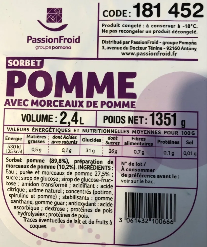 Sorbet pomme avec morceaux de pomme