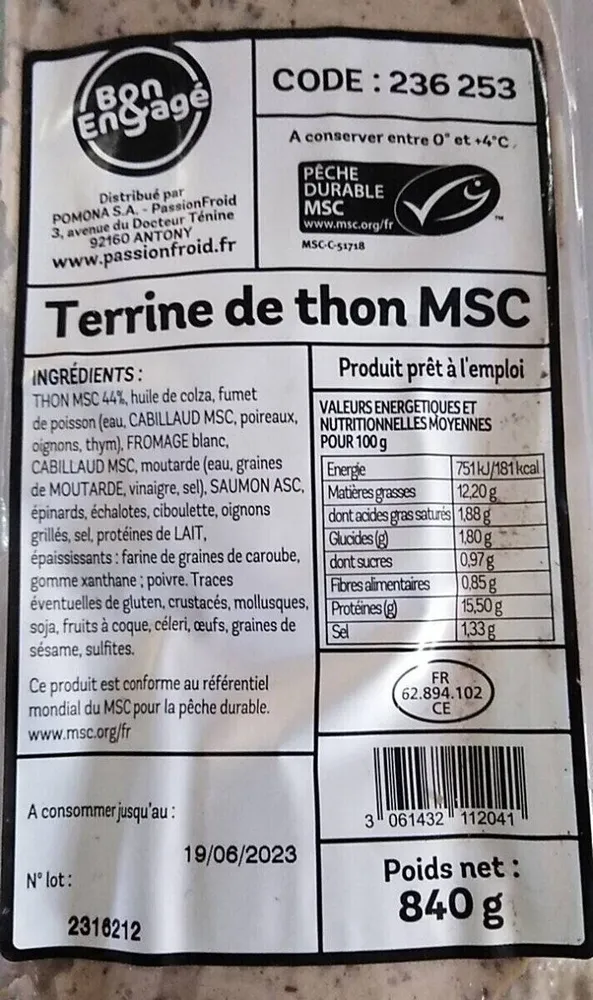 Terrine de thon msc