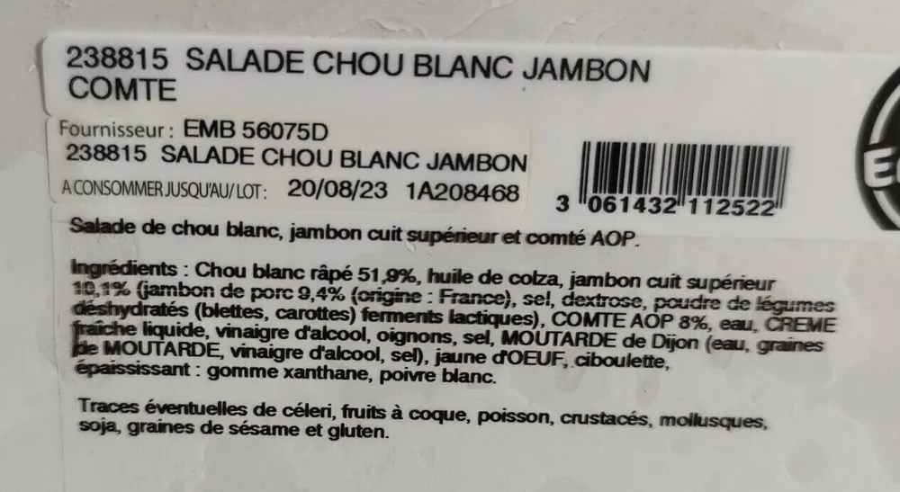 Salade chou blanc jambon Comté