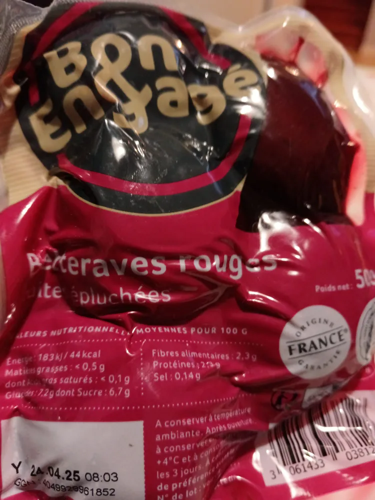 Betteraves Rouges cuites épluchées