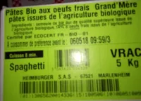Spaghetti Bio aux Œufs Frais Grand' Mère
