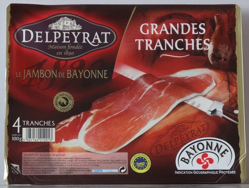 Jambon de Bayonne, grandes tranches