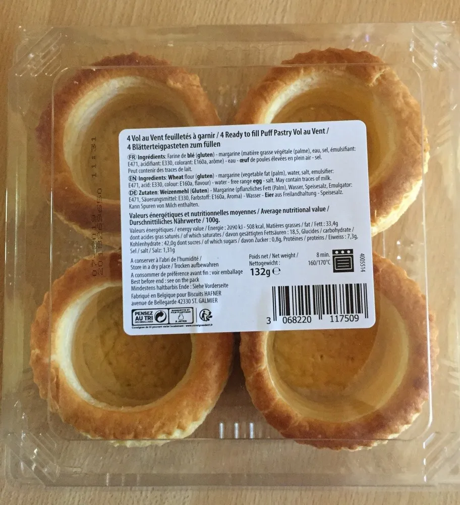 4 Vol au vent feuilletés à garnir