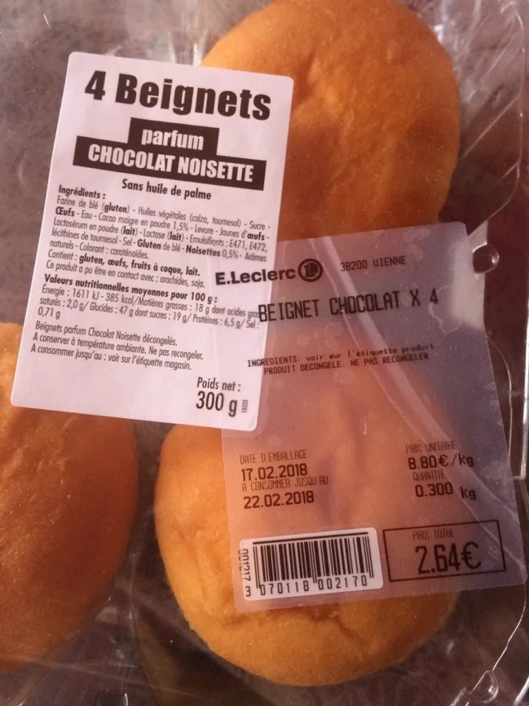 4 beignets choco/noisette E.leclerc