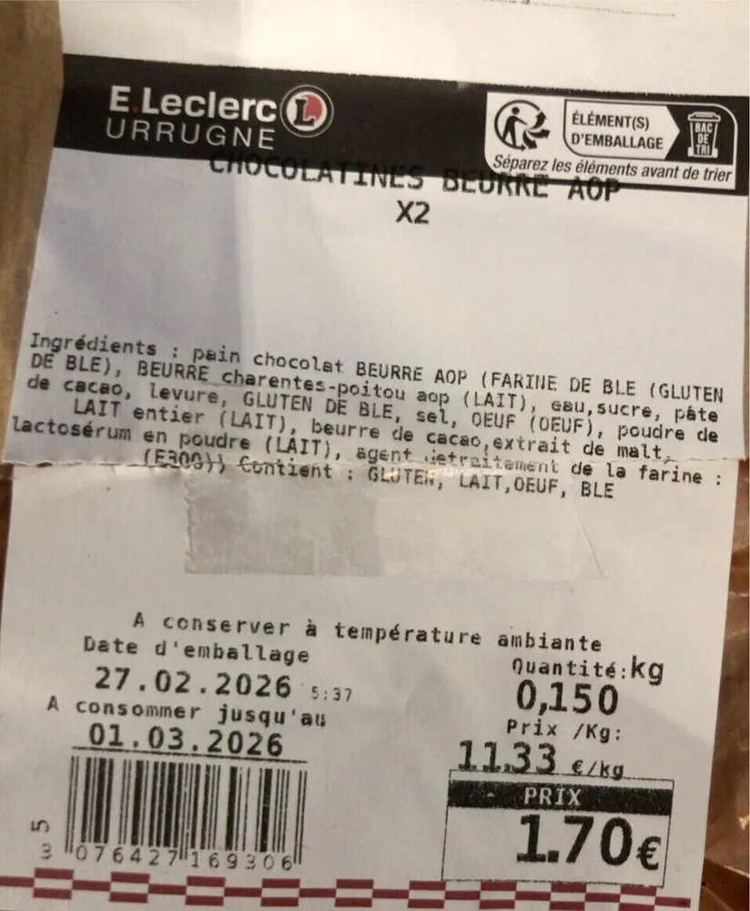 Chocolatine beurre AOP