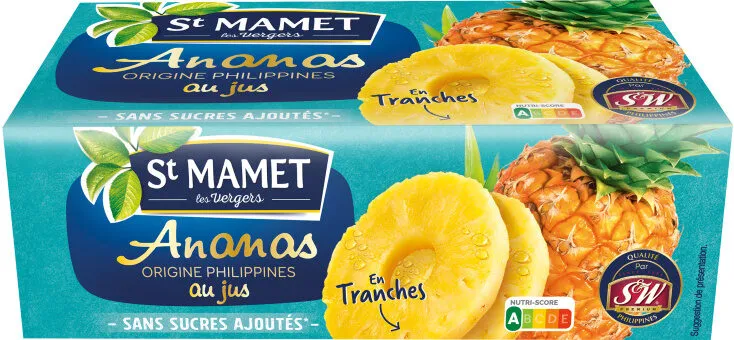 Ananas origine Philippines en tranches au jus Sans sucres ajoutés