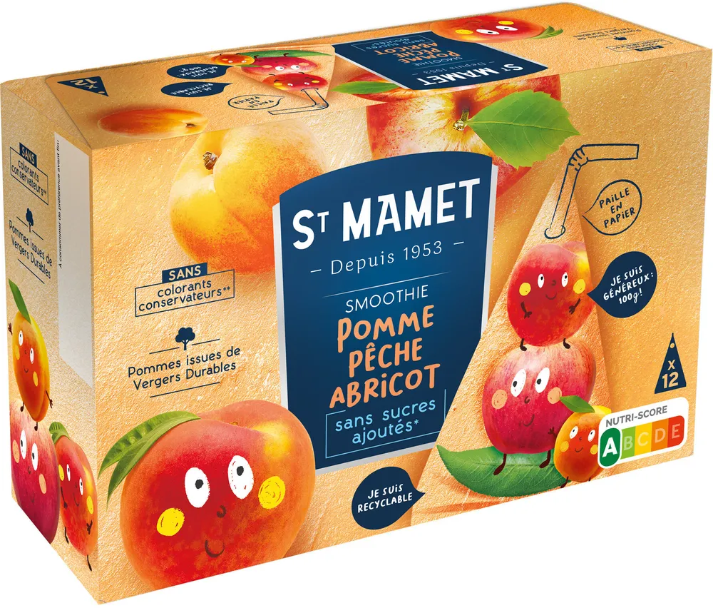Berlingot smoothie pomme pêche abricot sans sucres ajoutés
