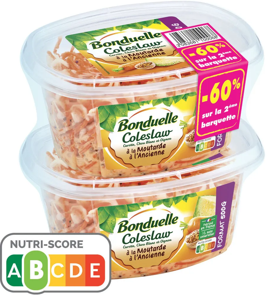 Coleslaw à la Moutarde à l'Ancienne Bonduelle 500gx2 2éme à -60%