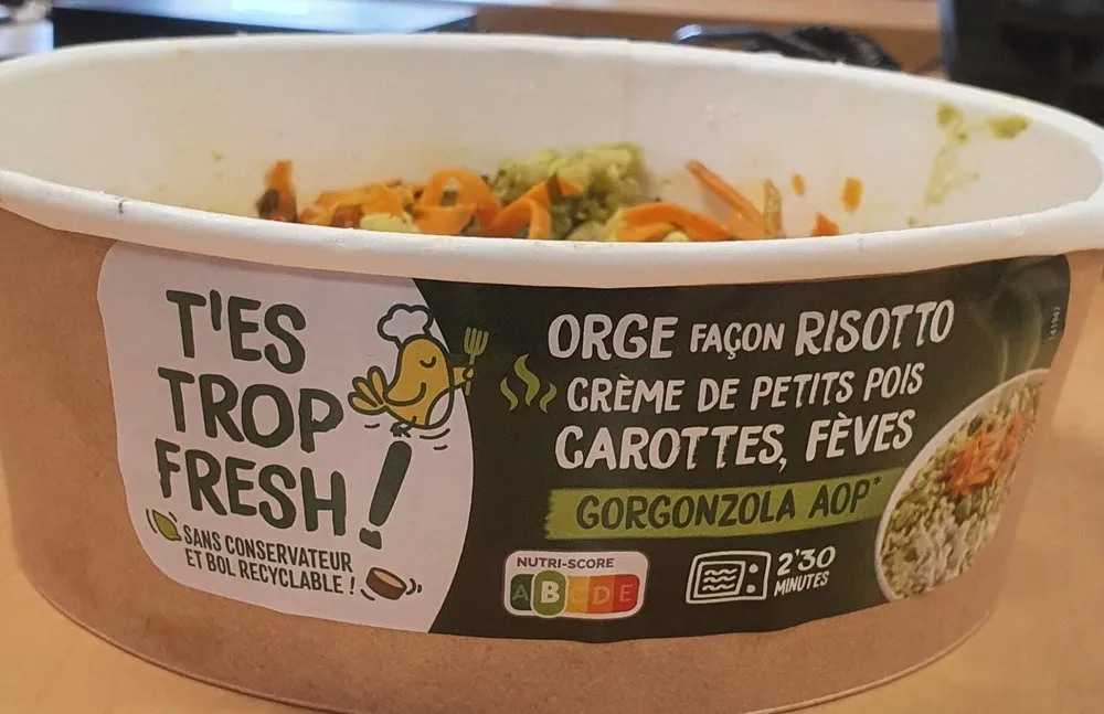 Orge façon risotto Crème de petits pois carottes, fèves
