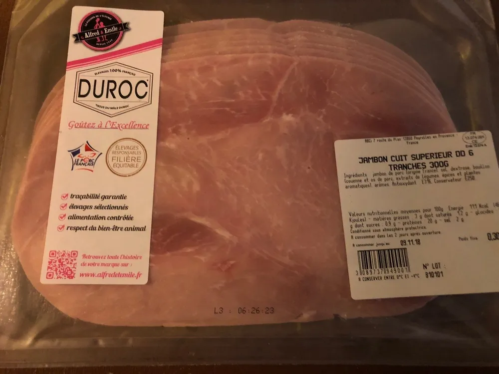 Jambon cuit superieur 6 tranches