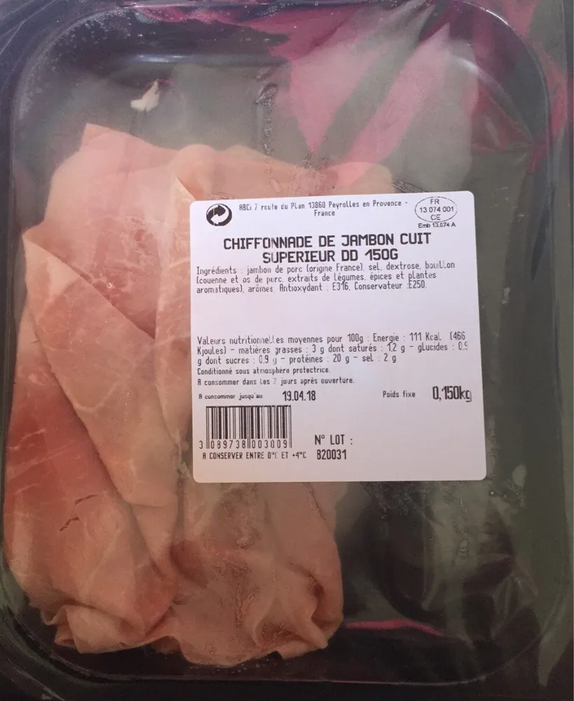 Chiffonnade de jambon cuit