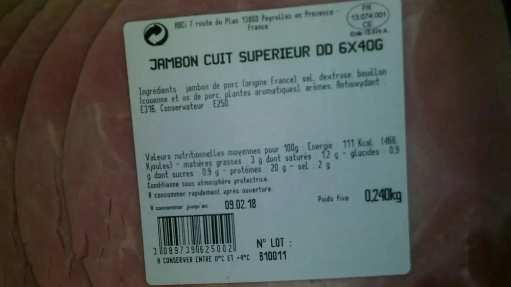 Jambon cuit supérieur