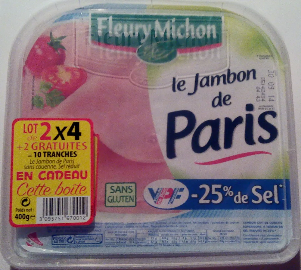 Le Jambon de Paris (- 25 % de Sel) Lot de 2 x 4 + 2 Gratuites = 10 Tranches