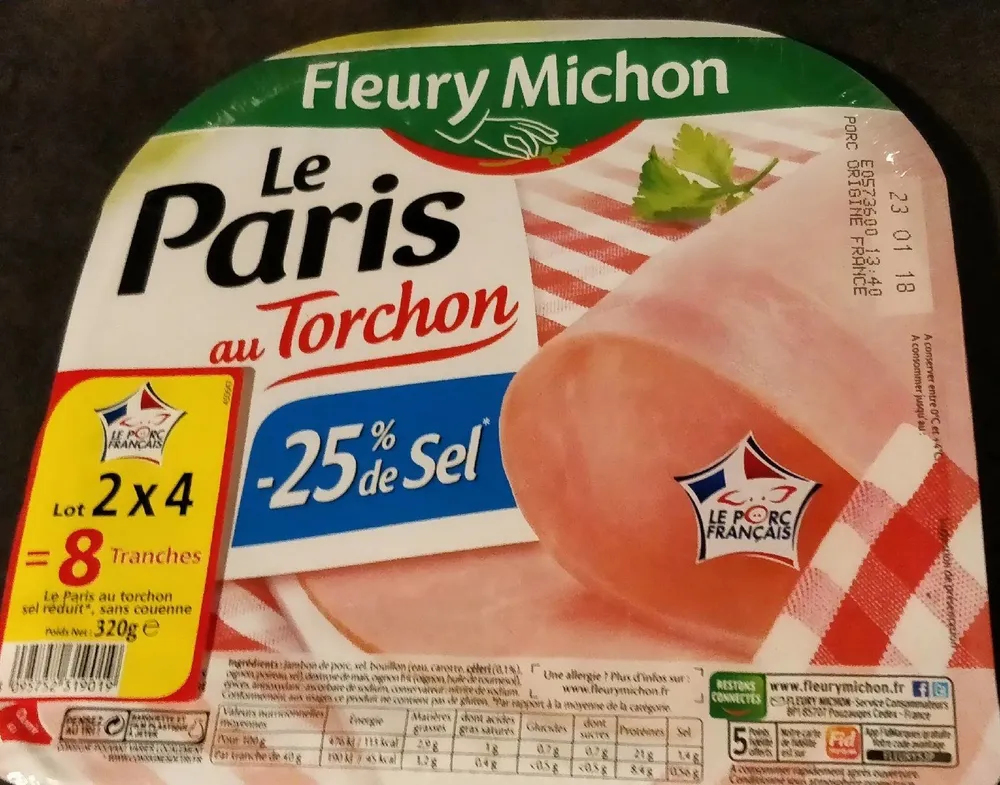 Lot de 2x4 tranches jambon de Paris au torchon + 2 t...