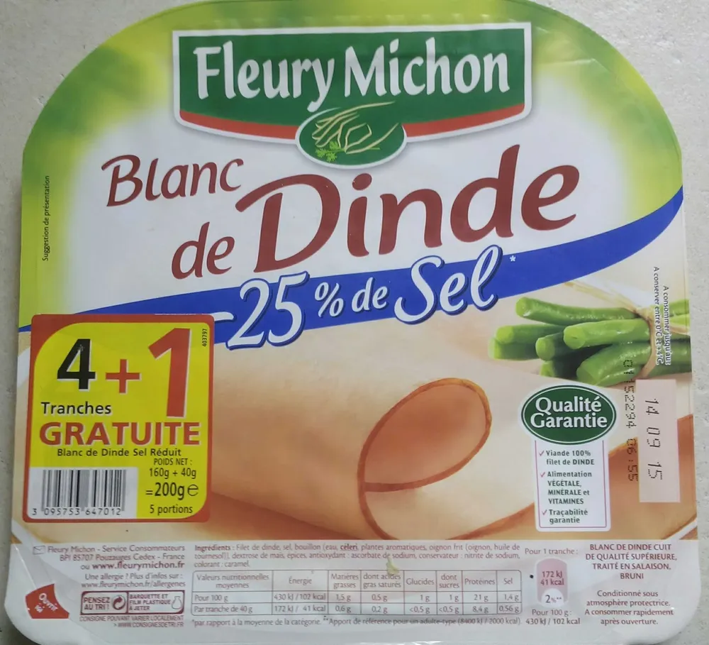 Blanc de dinde -25% de sel (4 tranches +1 gratuite)