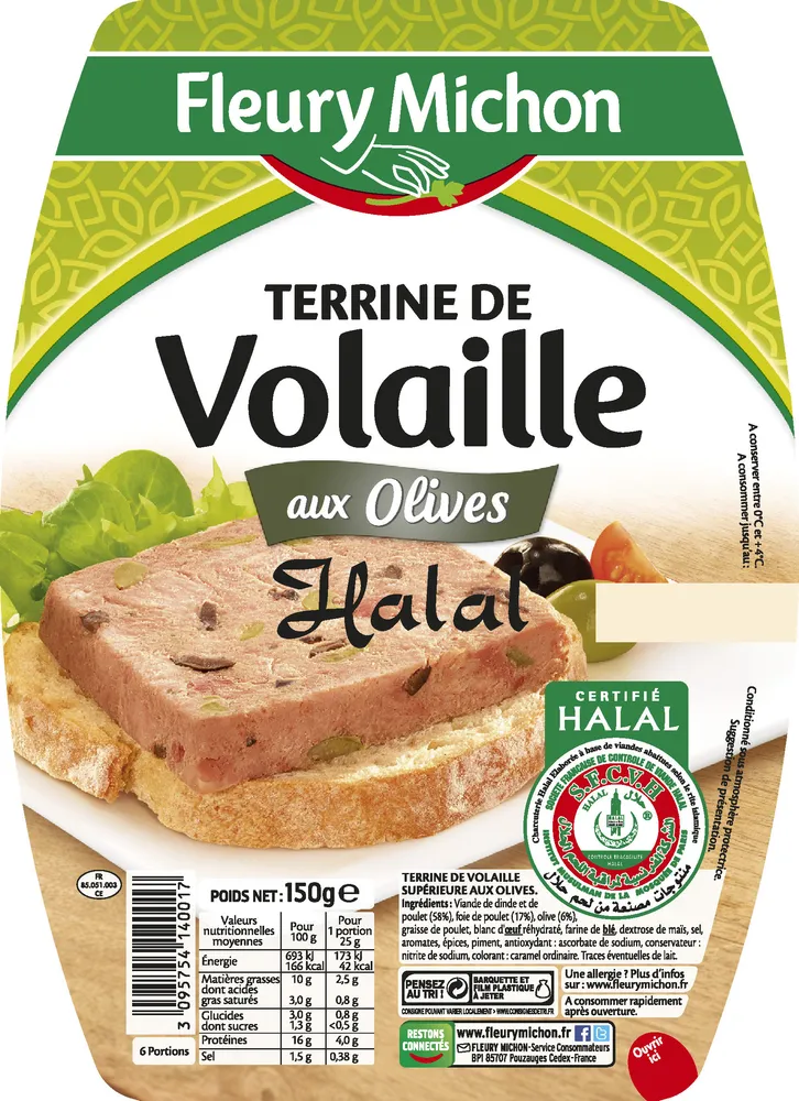 Terrine de volaille aux olives halal - 150 g.