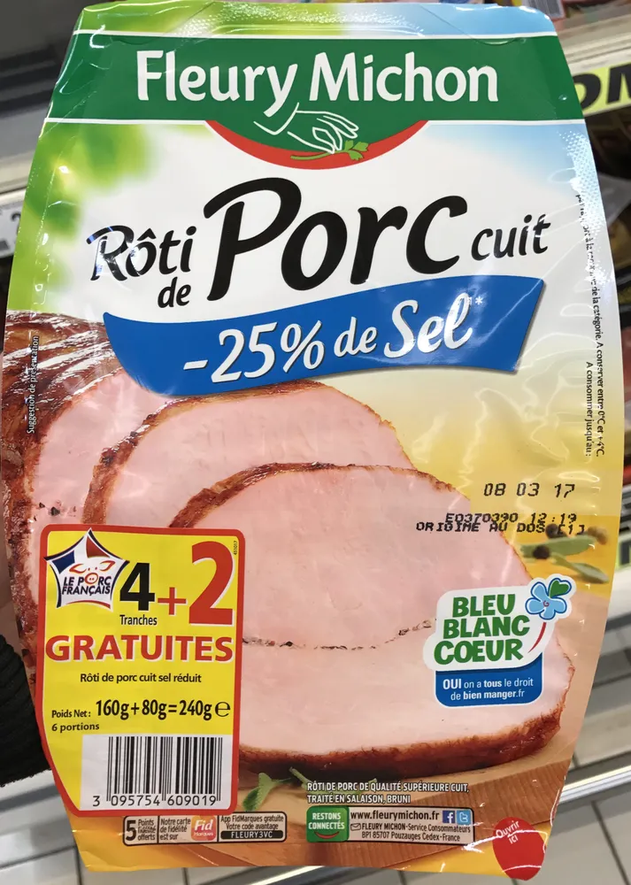 Rôti de Porc cuit (-25% de sel) (4+2 gratuites)