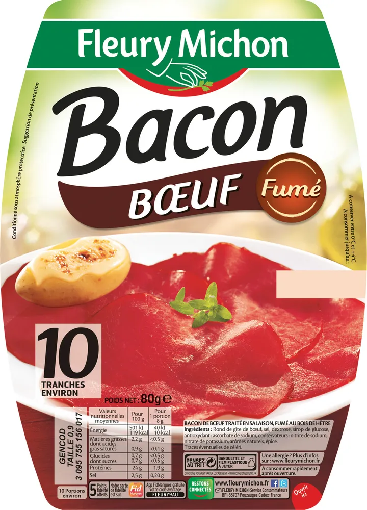 Bacon boeuf fumé - 10 tranches environ