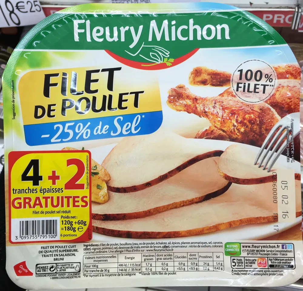 Filet de poulet (-25% de sel) (4+2 gratuites)