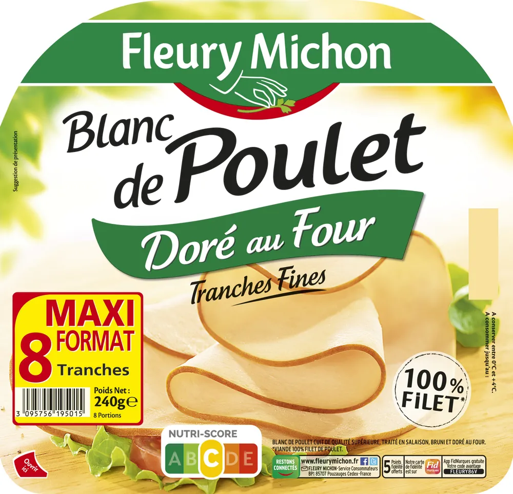 Blanc de poulet doré au four - 8 tranches fines