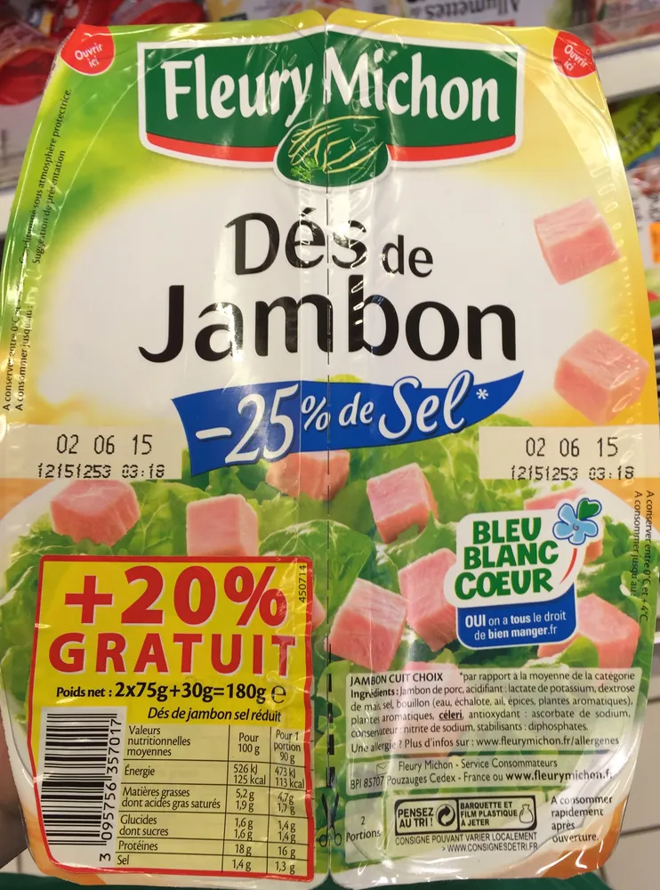 Dés de Jambon (-25% de sel) (+20% gratuit)