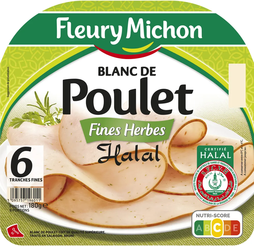 Blanc de poulet fines herbes Halal - 6 tranches fines