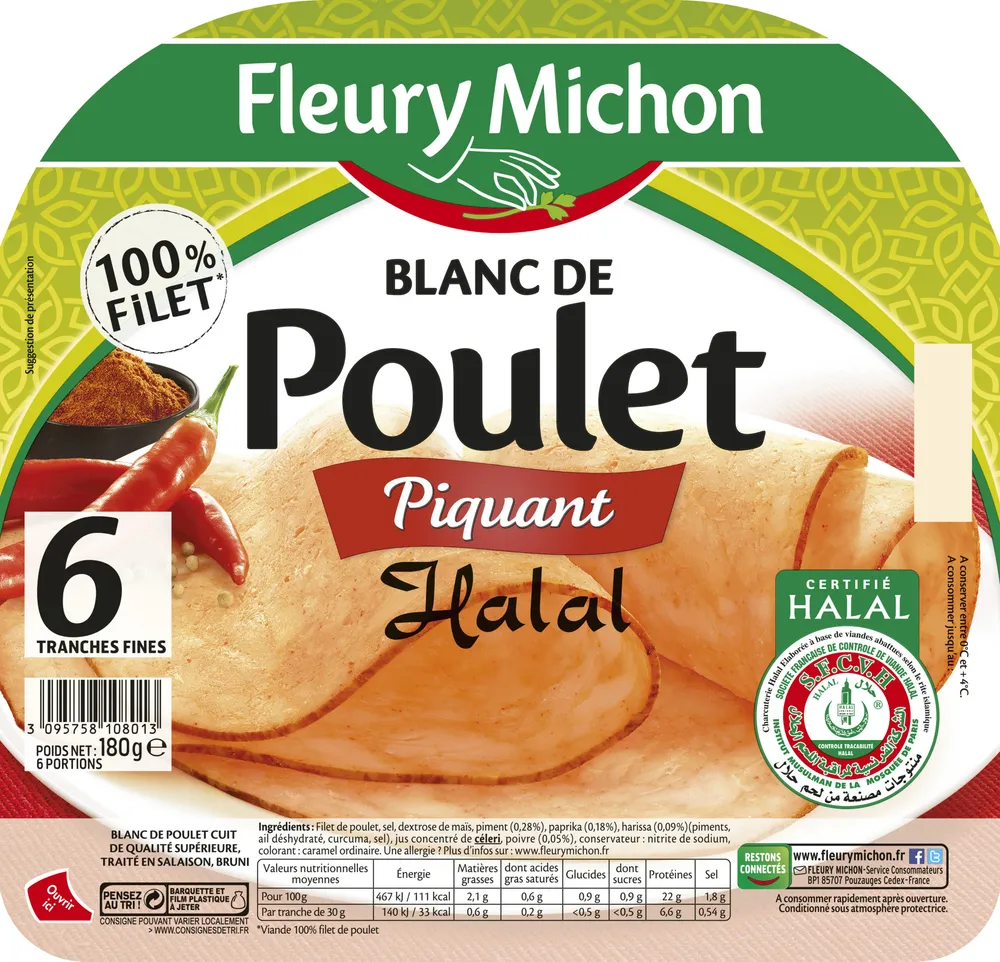 Blanc de poulet piquant Halal - 6 tranches