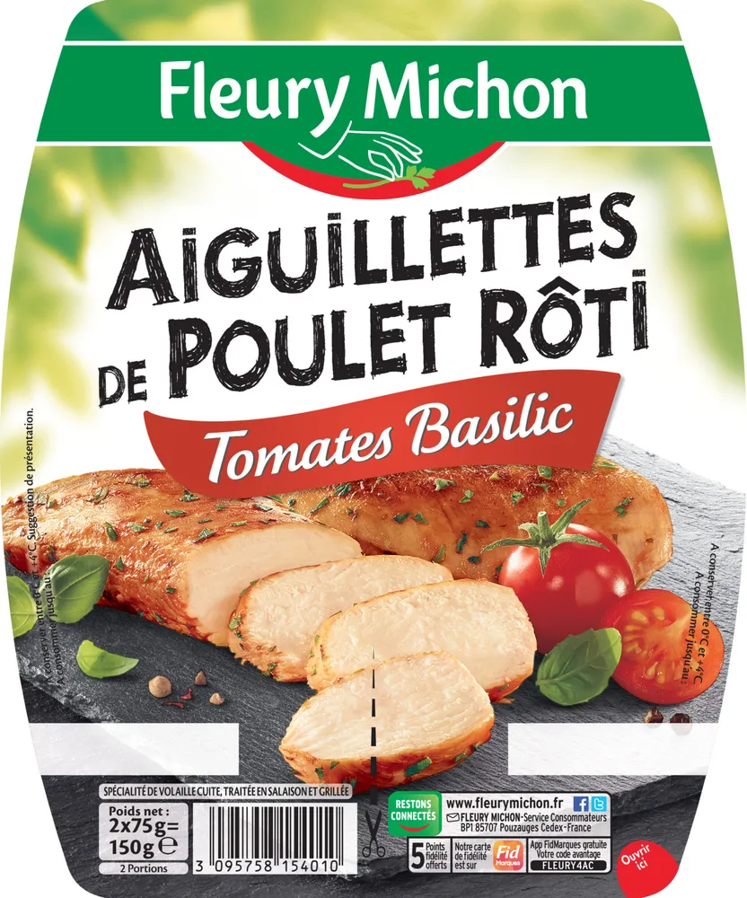 Aiguillettes de poulet rôti tomate & basilic - 150g