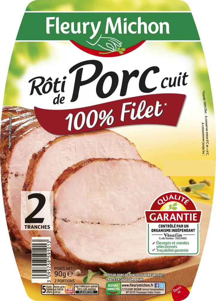 Rôti de porc cuit 100 % filet* - 2 tranches
