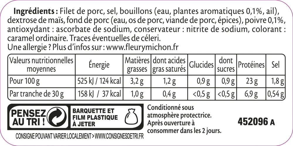 Rôti de porc cuit 100 % filet* - 8 tranches