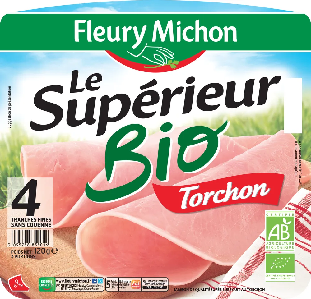 Le jambon bio torchon - 4 tranches fines sans couenne